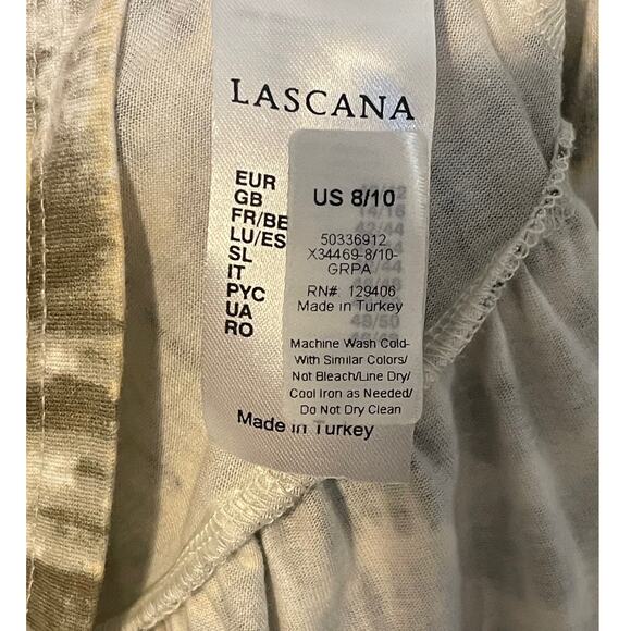 Lascana Medium Tie Dye Tunic Blouse Ruffle Bottom Tie Neck 3/4 Sleeve - Picture 5 of 7